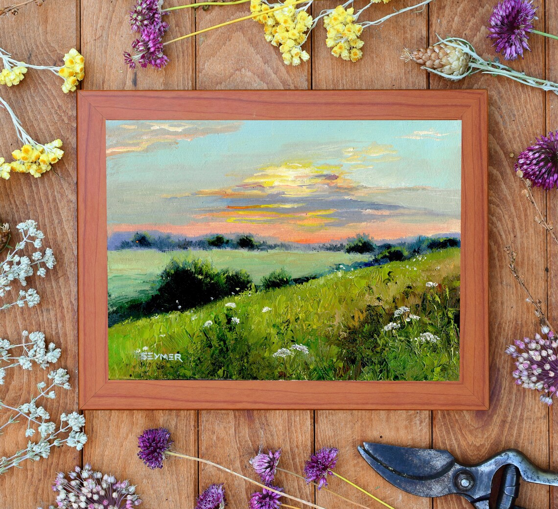Tuscany Meadow Summer Landscape Oil Art Print - Image 4