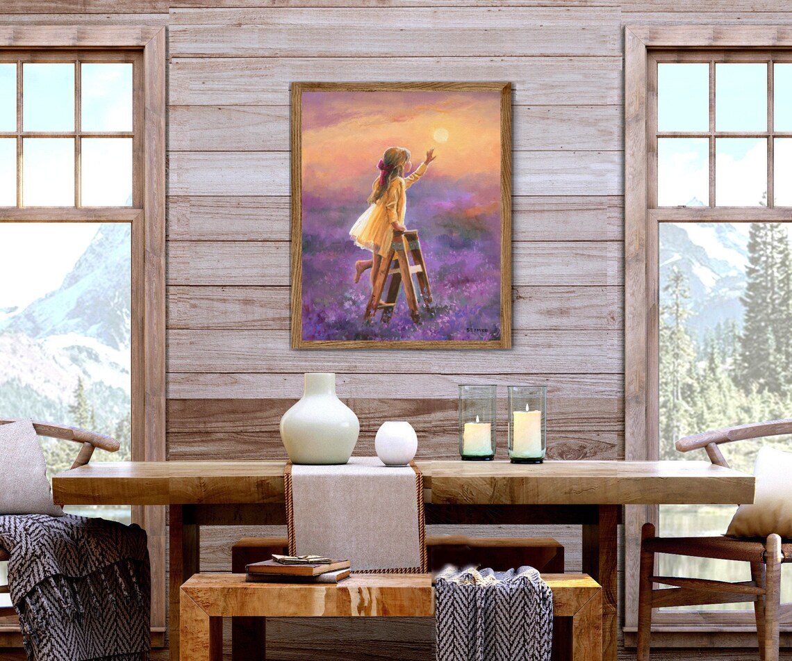 Little Girl and Wildflowers Oil Painting Art Print - Image 2