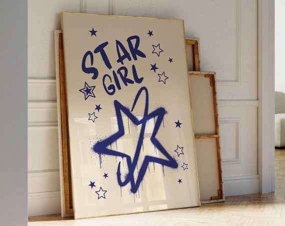 Girly Prints Star Girl Poster Girly Trendy Wall Art Retro Wall Art Art Apartment Wall Decor Vintage Art Prints