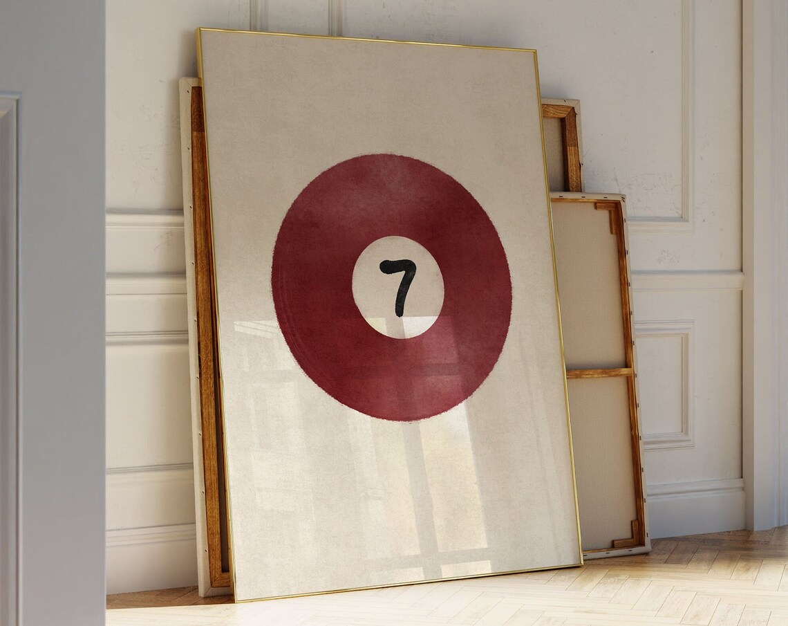 Red Number 7 Pool Ball Minimalist Retro Billiards Art Poster
