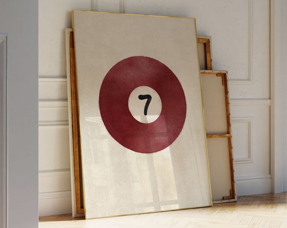 7 Ball Red Retro Print Trendy Wall Art For College Dorms Teen Rooms And Bar Cart Decor Pool Ball Print