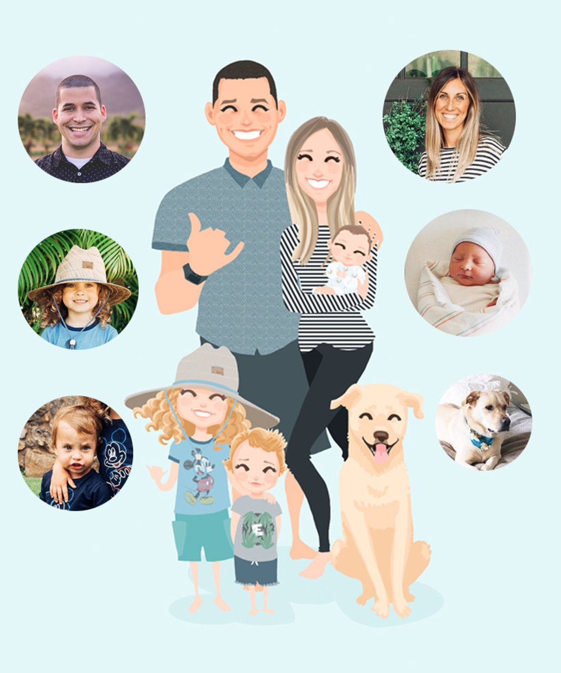 Custom Illustrated Family of Five Portrait With Three Children Poster - Image 4