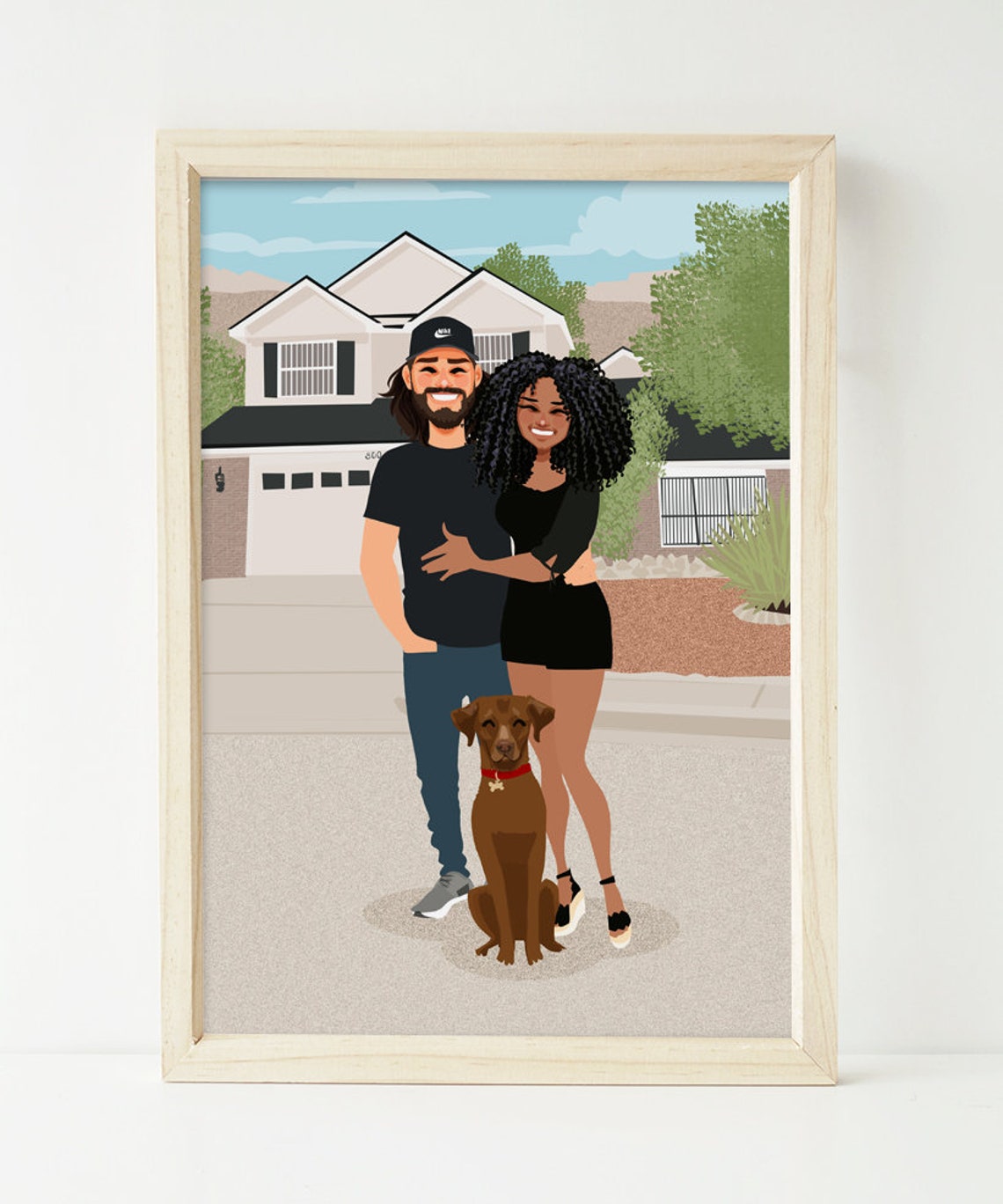 Custom Illustrated Moving Announcement Card With Couple and Dog Poster - Image 2