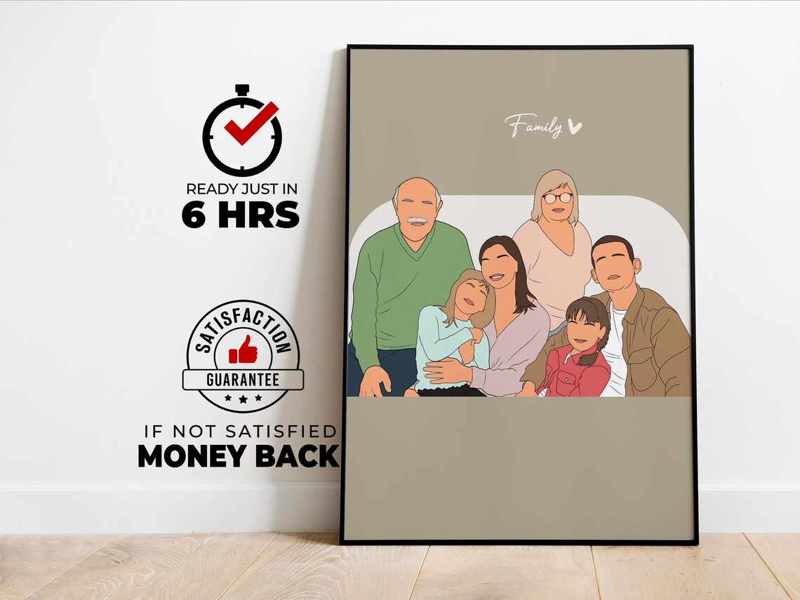 Big Multigenerational Family of Six Portrait on Taupe Poster