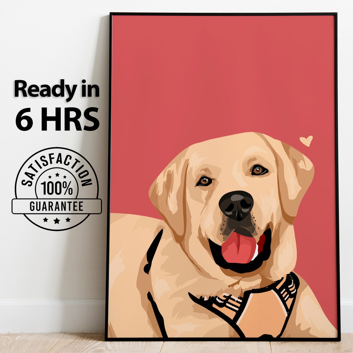 Happy Yellow Labrador Retriever Portrait on Coral Red Poster