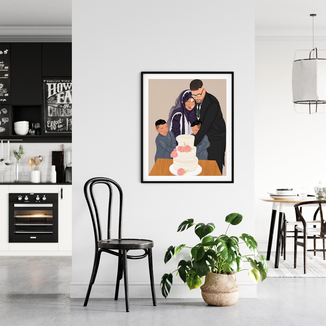 Family of Four at the Beach Flat Color Illustration Portrait Poster - Image 2