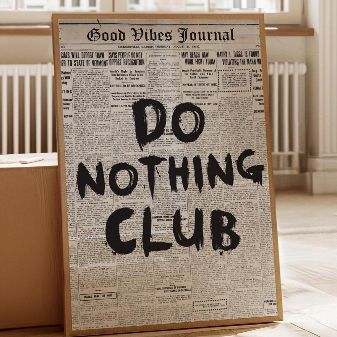 Do Nothing Club Bold Grunge Brush Vintage Newspaper Style Poster
