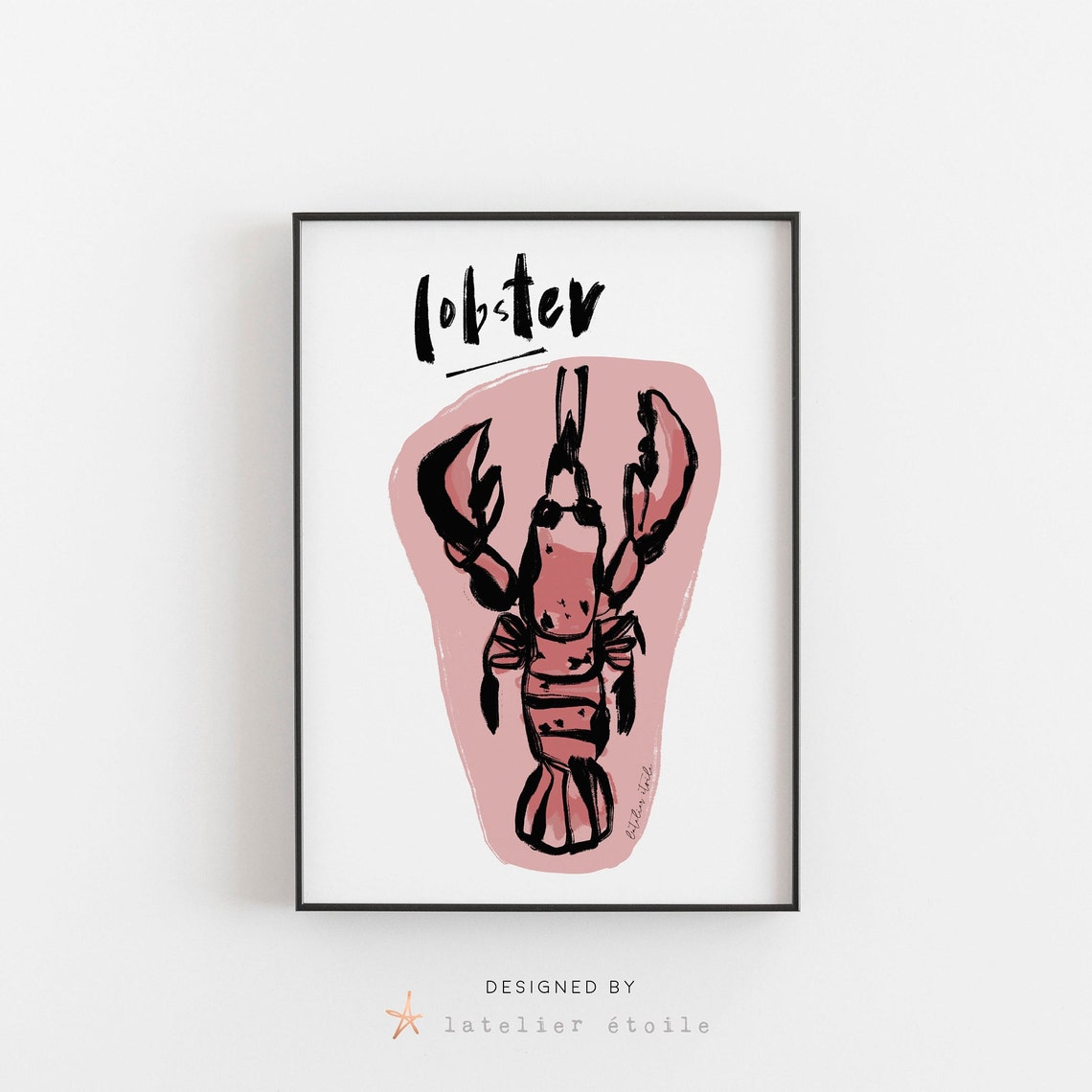 Lobster Illustration Pink Retro Seafood Coastal Kitchen Wall Poster - Image 4
