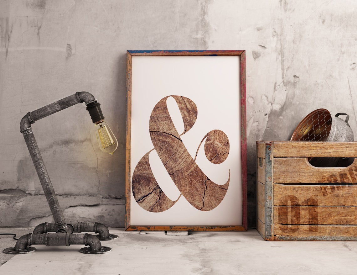 Wood Grain Ampersand Typography Rustic Modern Style Wall Poster - Image 3