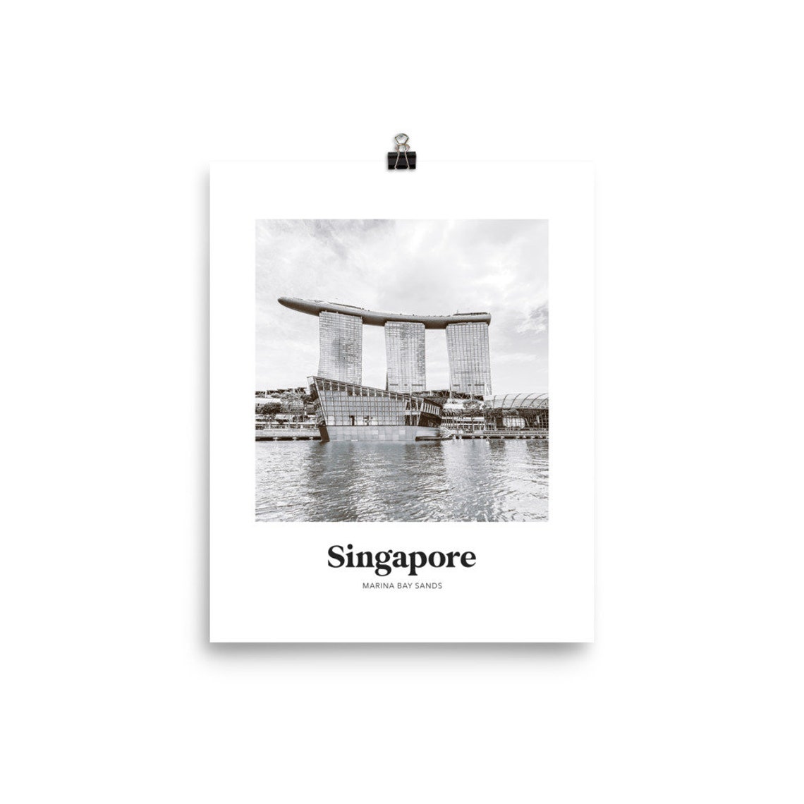 Singapore Marina Bay Sands Black and White Skyline Photo Poster - Image 2