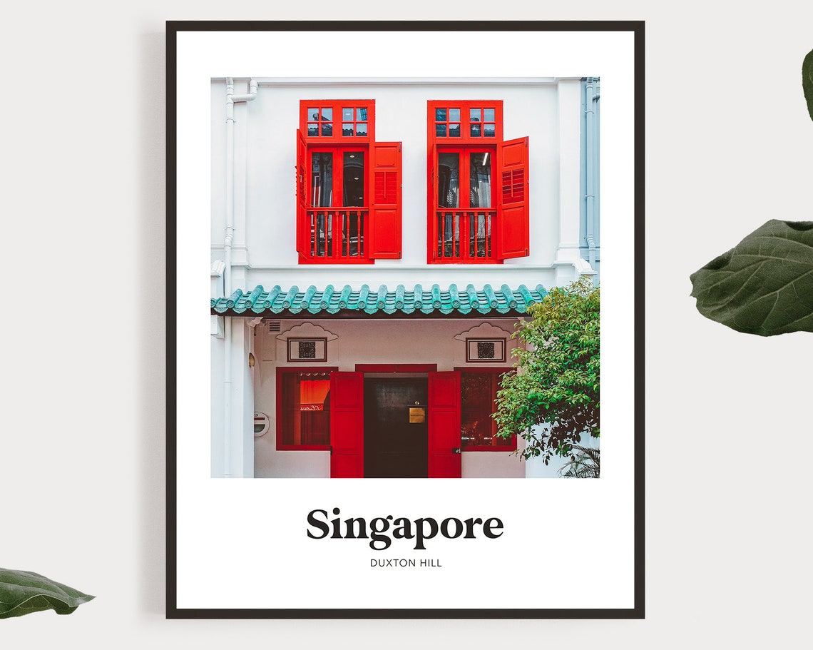 Singapore Duxton Hill Red Shuttered Shophouse Photography Poster
