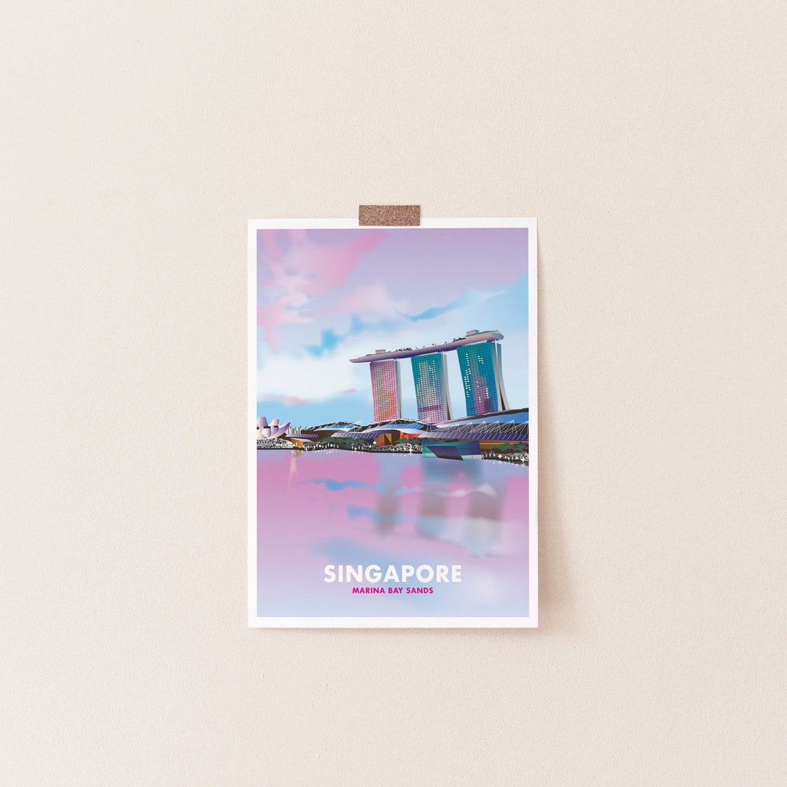 Singapore Marina Bay Sands Pastel Illustration Travel Art Poster - Image 3