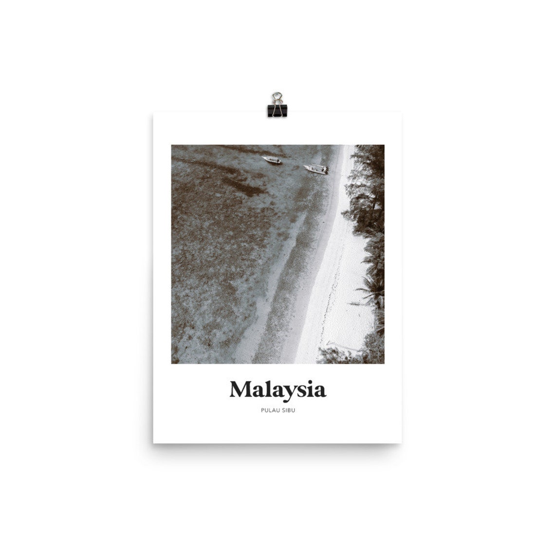 Malaysia Pulau Sibu Aerial Beach Black And White Photo Travel Poster - Image 2