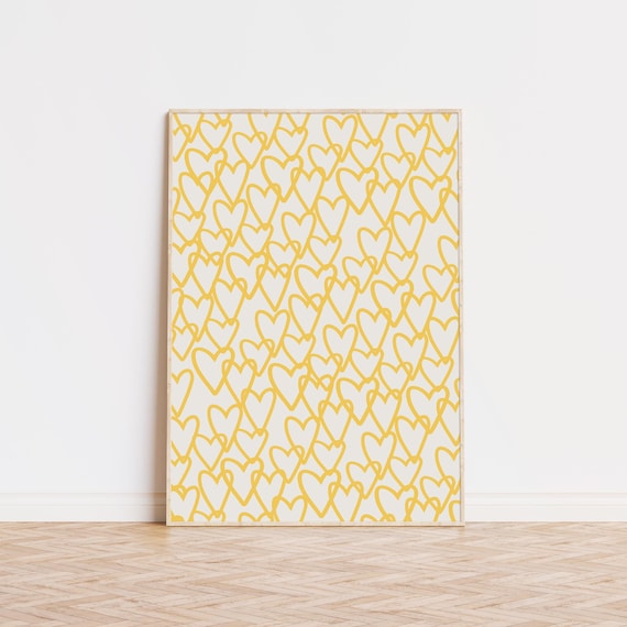 Yellow Heart Print, Preppy Bar Cart Art Print