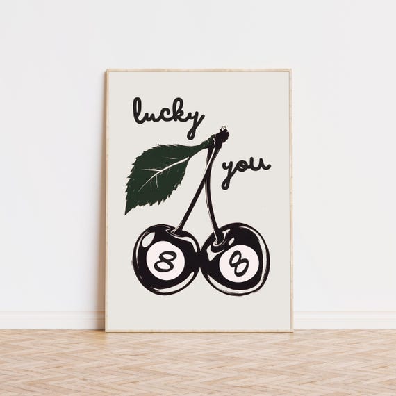 8 Ball Cherry Print Lucky You Bar Cart Art Trendy Prints Preppy Room Decor Wall Museum Quality