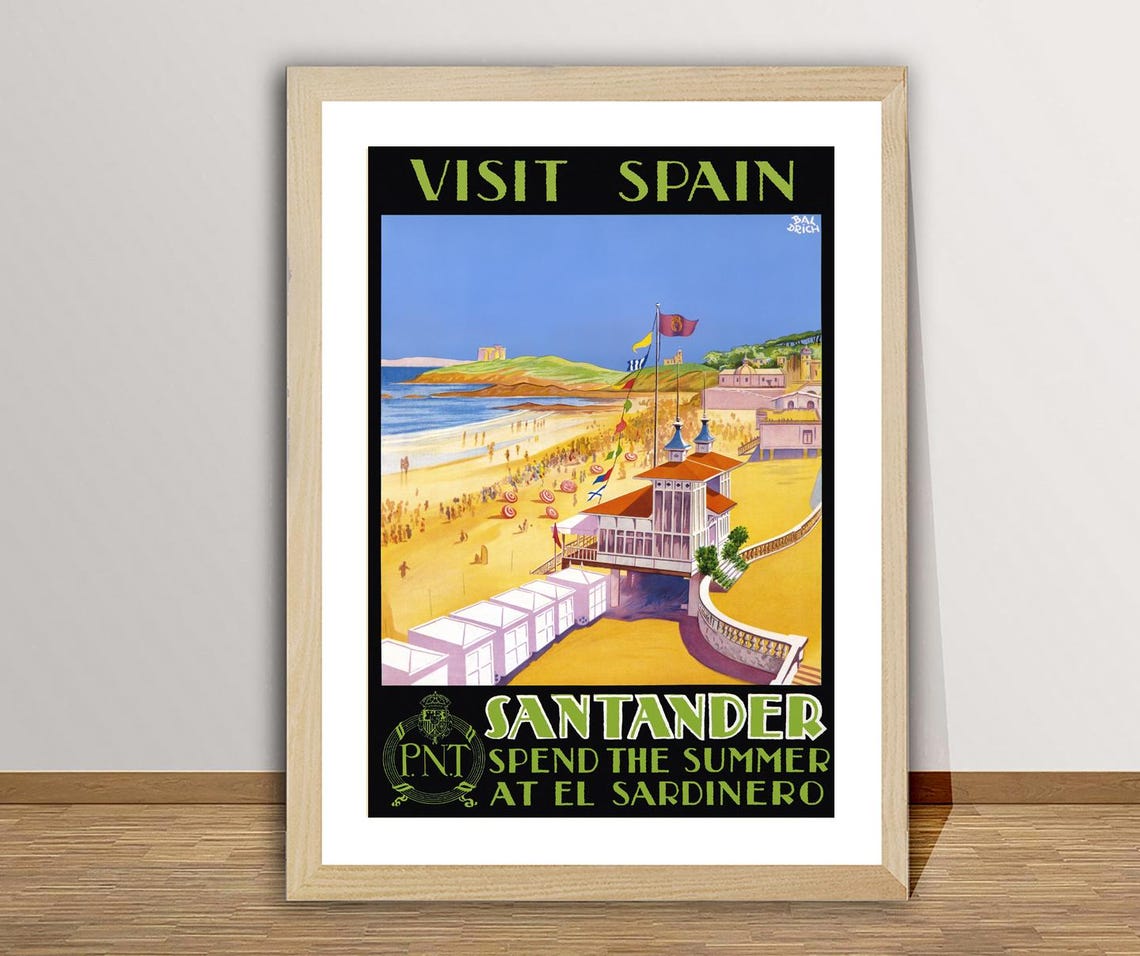 Santander El Sardinero Vintage Spain Beach Poster Summer Art