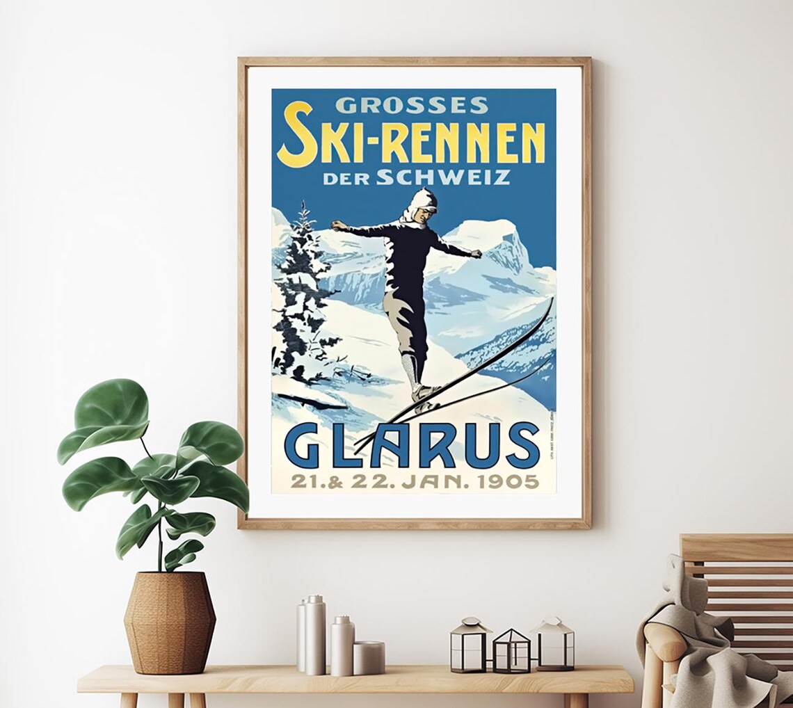 Glarus Grosses Ski Rennen Der Schweiz Vintage Poster - Image 2