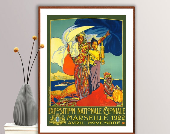 Exposition Nationale Coloniale Marseille 1922 Vintage Travel Poster Poster Paper Or Print Gift Idea Wall Decor