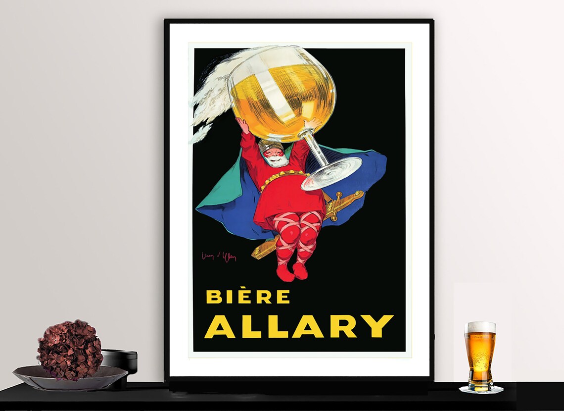 Biere Allary French Beer Little King Giant Glass Vintage Ad Poster
