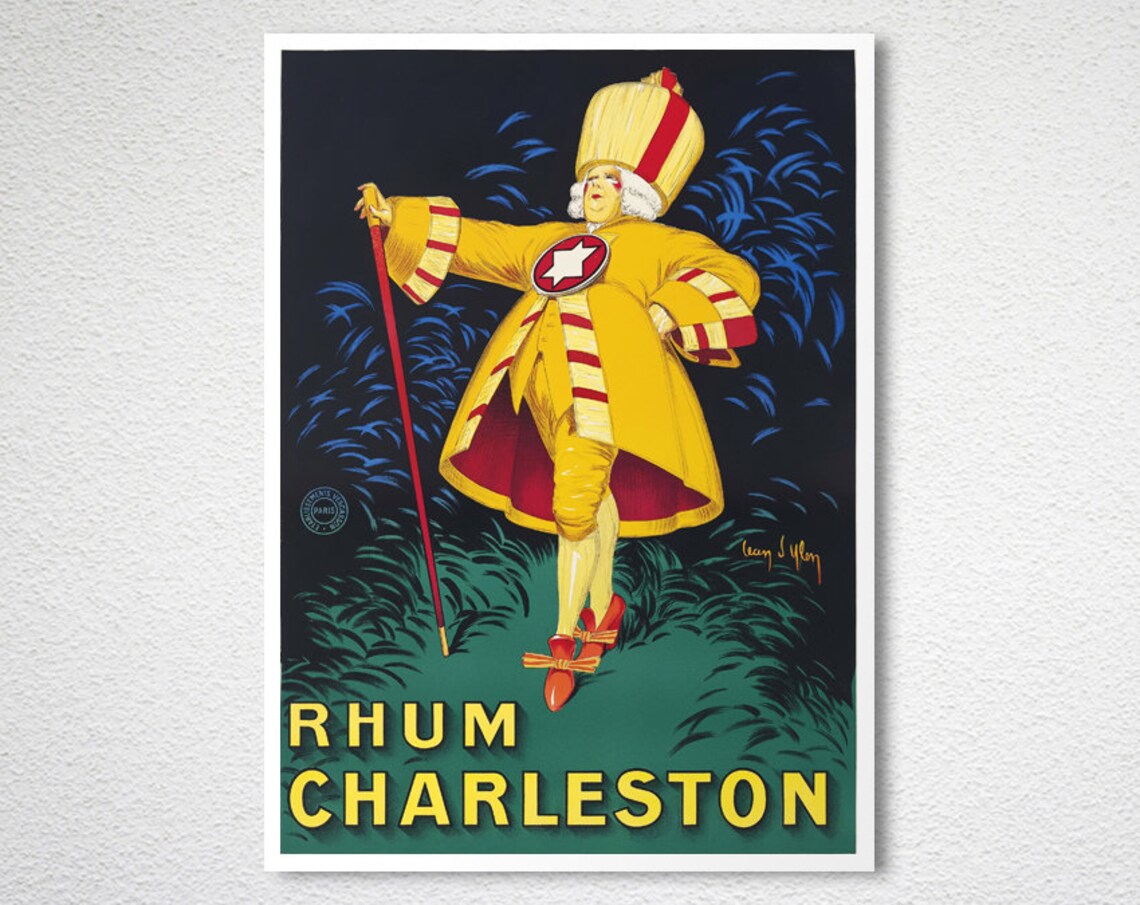 Rhum Charleston Vintage French Rum Advertising Poster Dancer in Yellow - Image 2