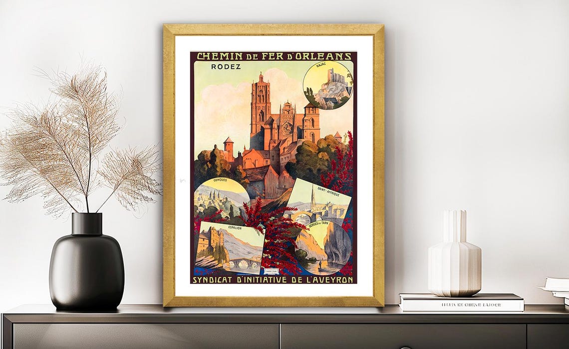 Rodez Aveyron Vintage French Railway Cathedral Landmark Poster - Image 2