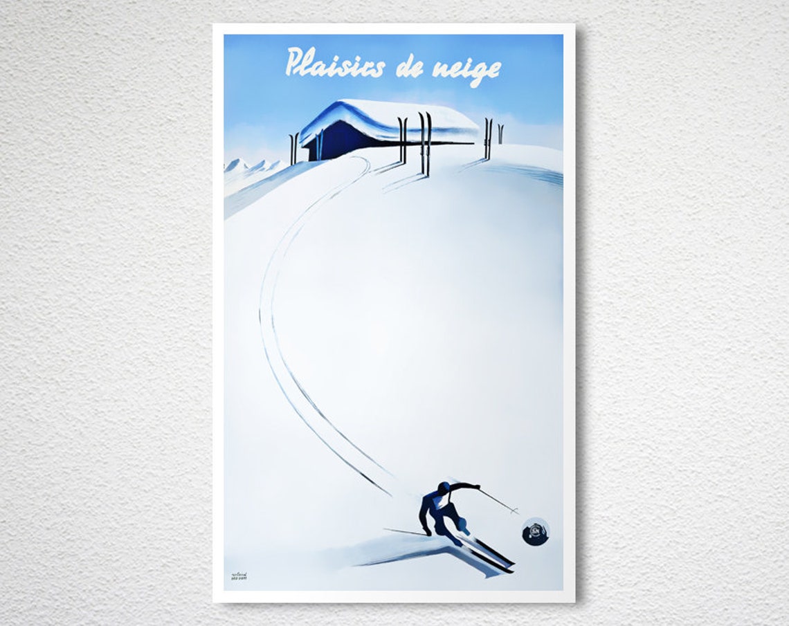 Plaisirs de Neige Vintage French Skiing Mountain Snow Poster - Image 2