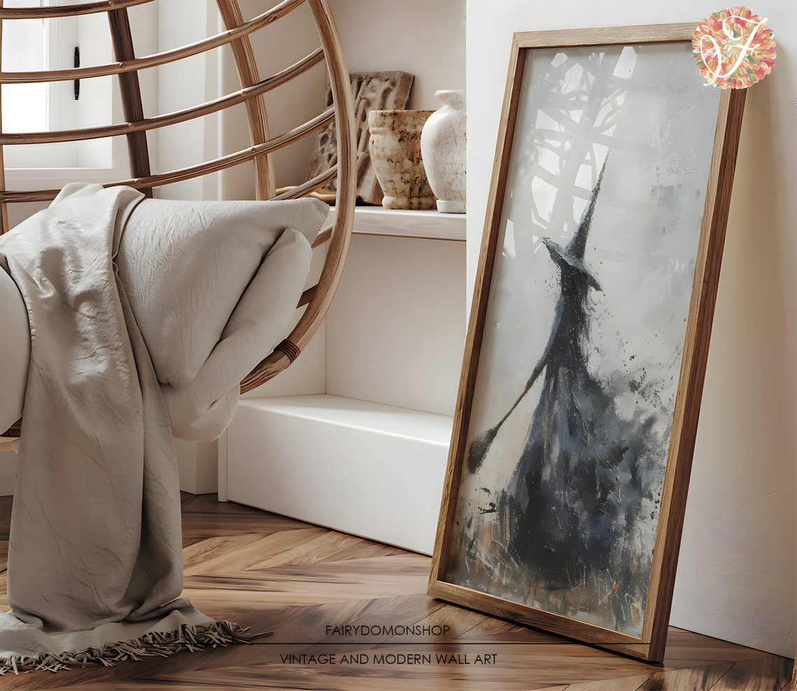 Witch Silhouette Misty Watercolor Poster Moody Halloween Minimal Decor - Image 3