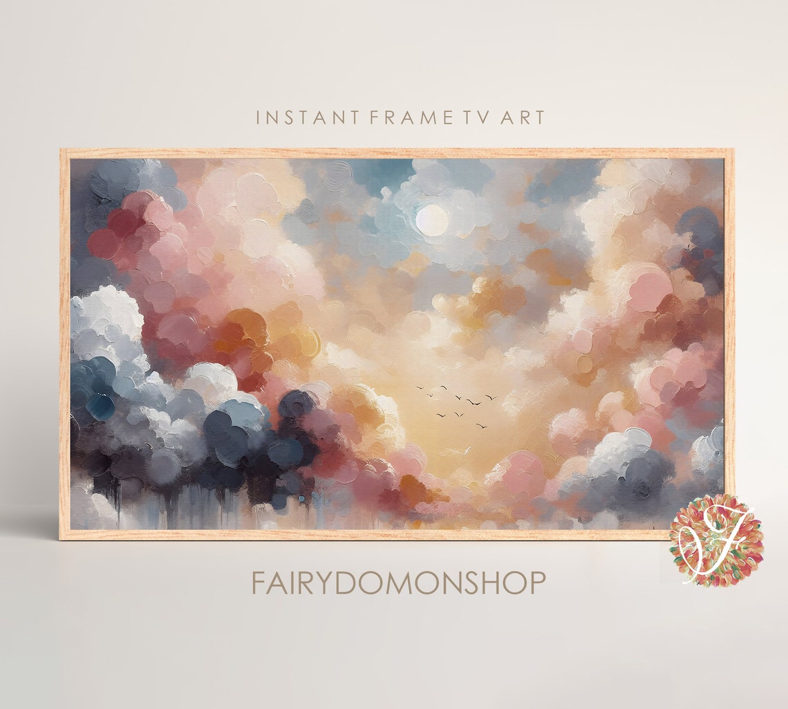 Stormy Dramatic Cloudy Sky Birds Golden Light Oil Painting Poster