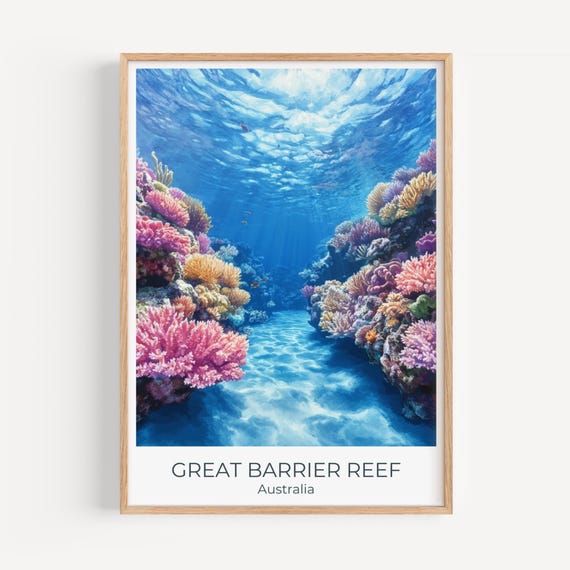 Great Barrier Reef Poster Watercolor Ocean Wall Art Iconic Australian Landscape