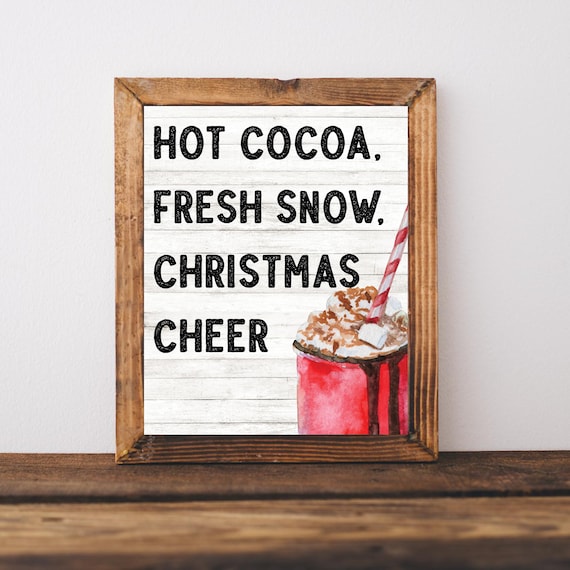 Hot Cocoa Fresh Snow Christmas Cheer Shiplap Farmhouse Holiday Poster