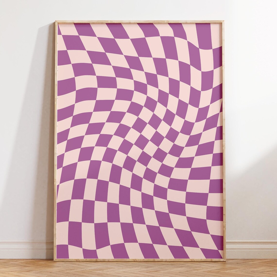 Wavy Checkerboard Pattern Purple Lilac Retro Abstract Poster