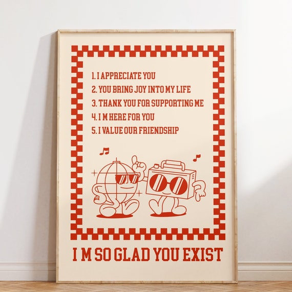 Cute Retro Wall Art Trendy Print Gift For Her Inspirational Print Wall Decor Retro Poster Groovy Print Red Poster