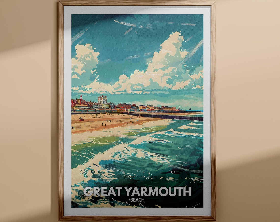Great Yarmouth Norfolk Grand Beach Pier Amusements Vintage Poster