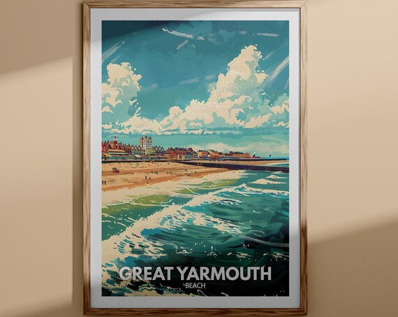 Great Yarmouth Norfolk Grand Beach Pier Amusements Vintage Poster
