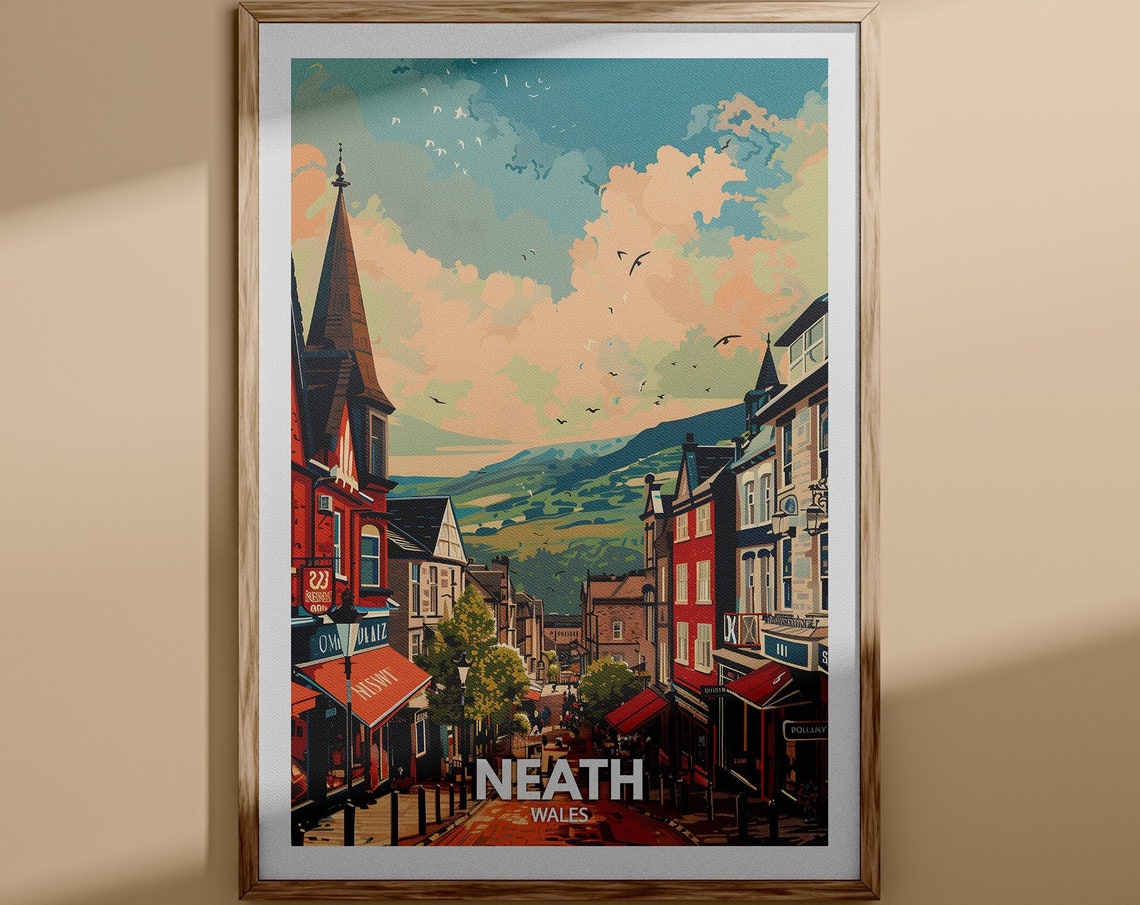 Neath Print Neath Poster Uk Wall Art Wales Wall Art Decor Wales Travel Poster United Kingdom Print Uk Travel Poster