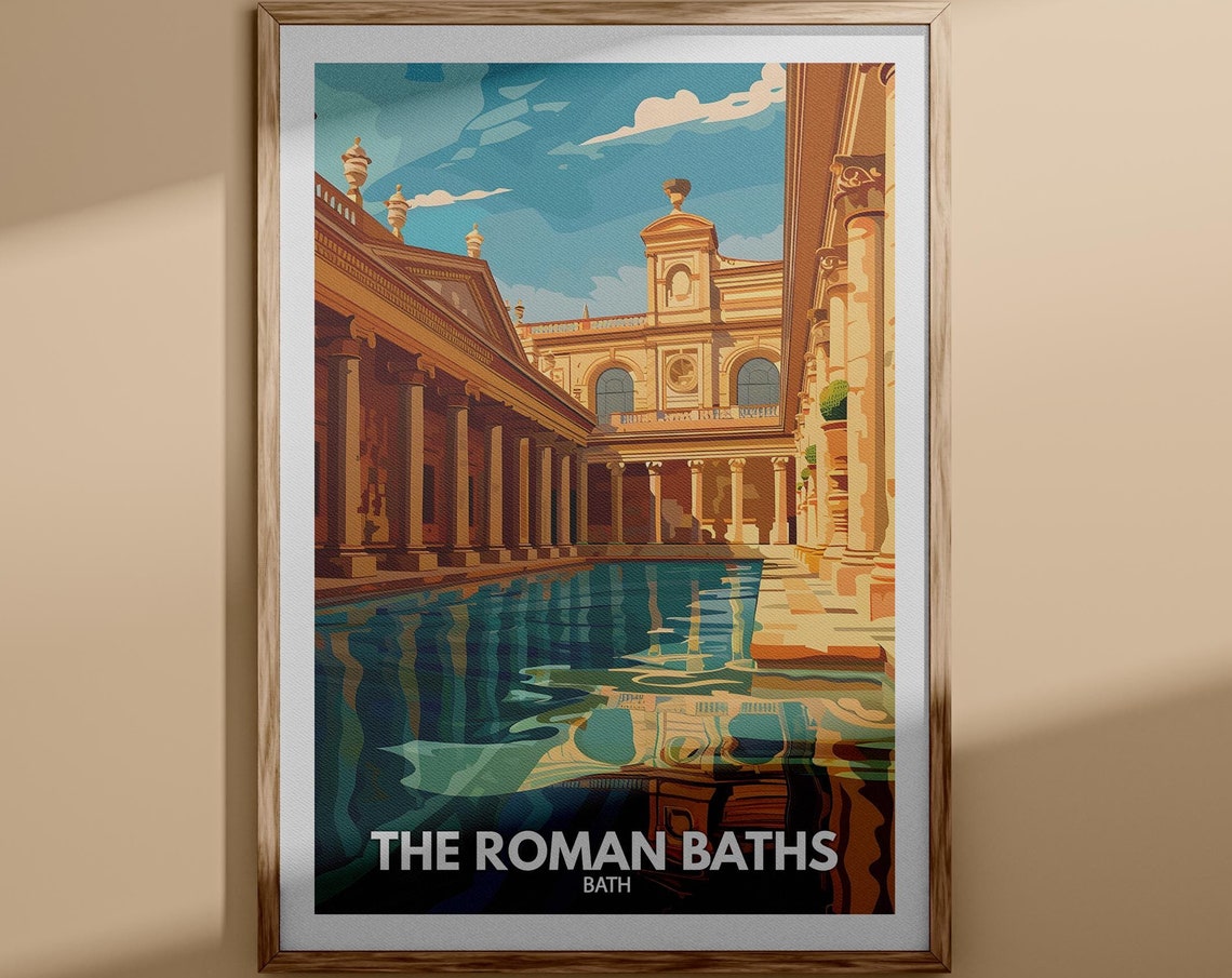 The Roman Baths Bath Travel Poster Great Bath Colonnade Historic