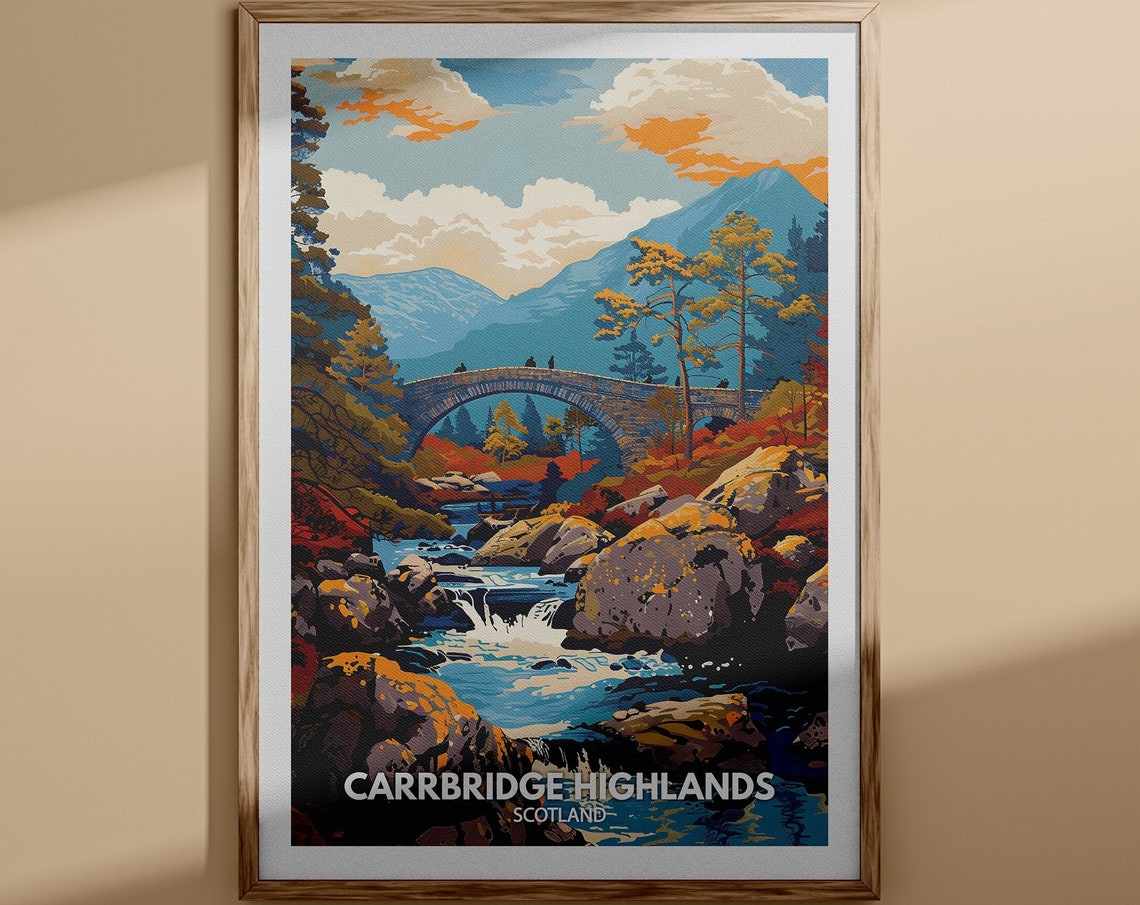 Carrbridge Highlands Scotland Stone Bridge Stream Mountain Poster