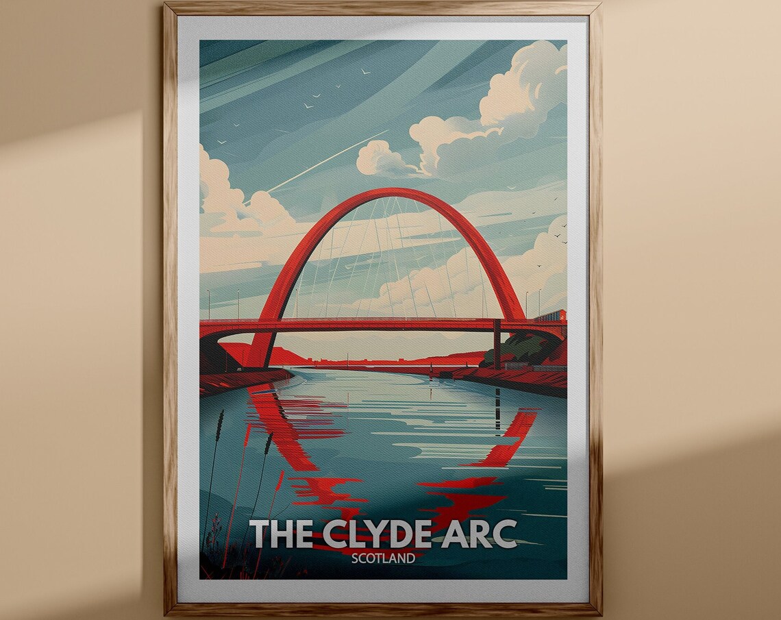 The Clyde Arc Scotland Red Arch Bridge River City Landmark Poster