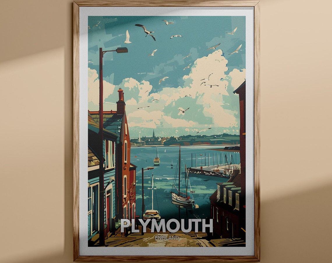 Plymouth City Print Plymouth Wall Poster Uk Wall Art England Wall Art Decor British Travel Poster United Kingdom Print England City