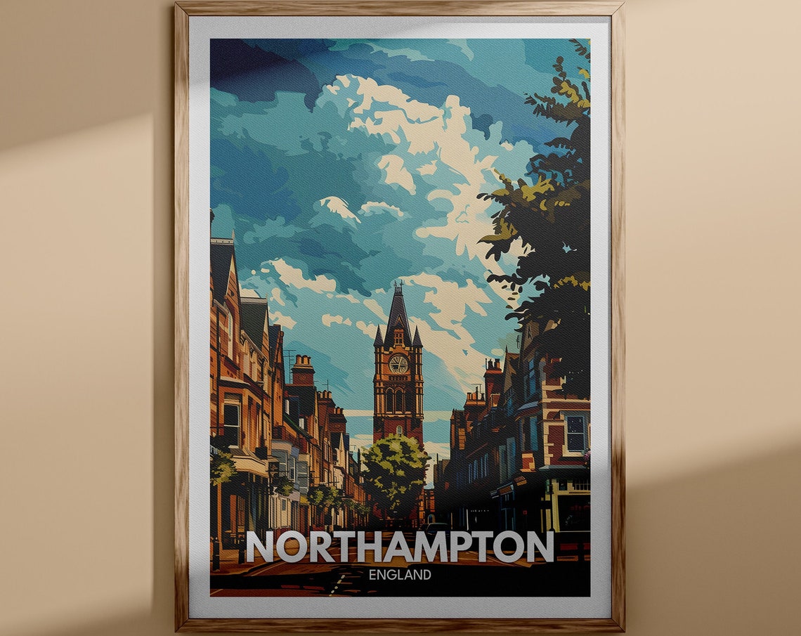 Northampton England Clock Tower Historic Street Town Scene Poster