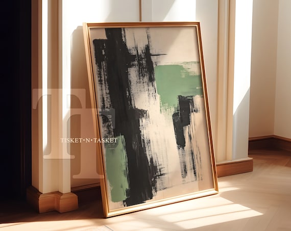 Green Black And Beige Simple Abstract Minimalist Painting Wall Art