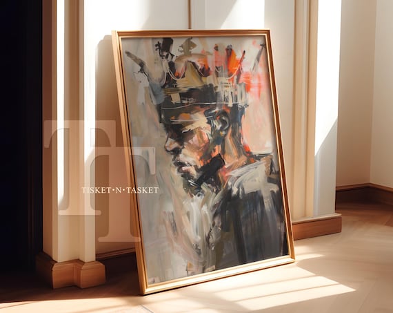 Crowned Man Abstract Portrait Expressive Colorful Brushwork Modern Wall Art