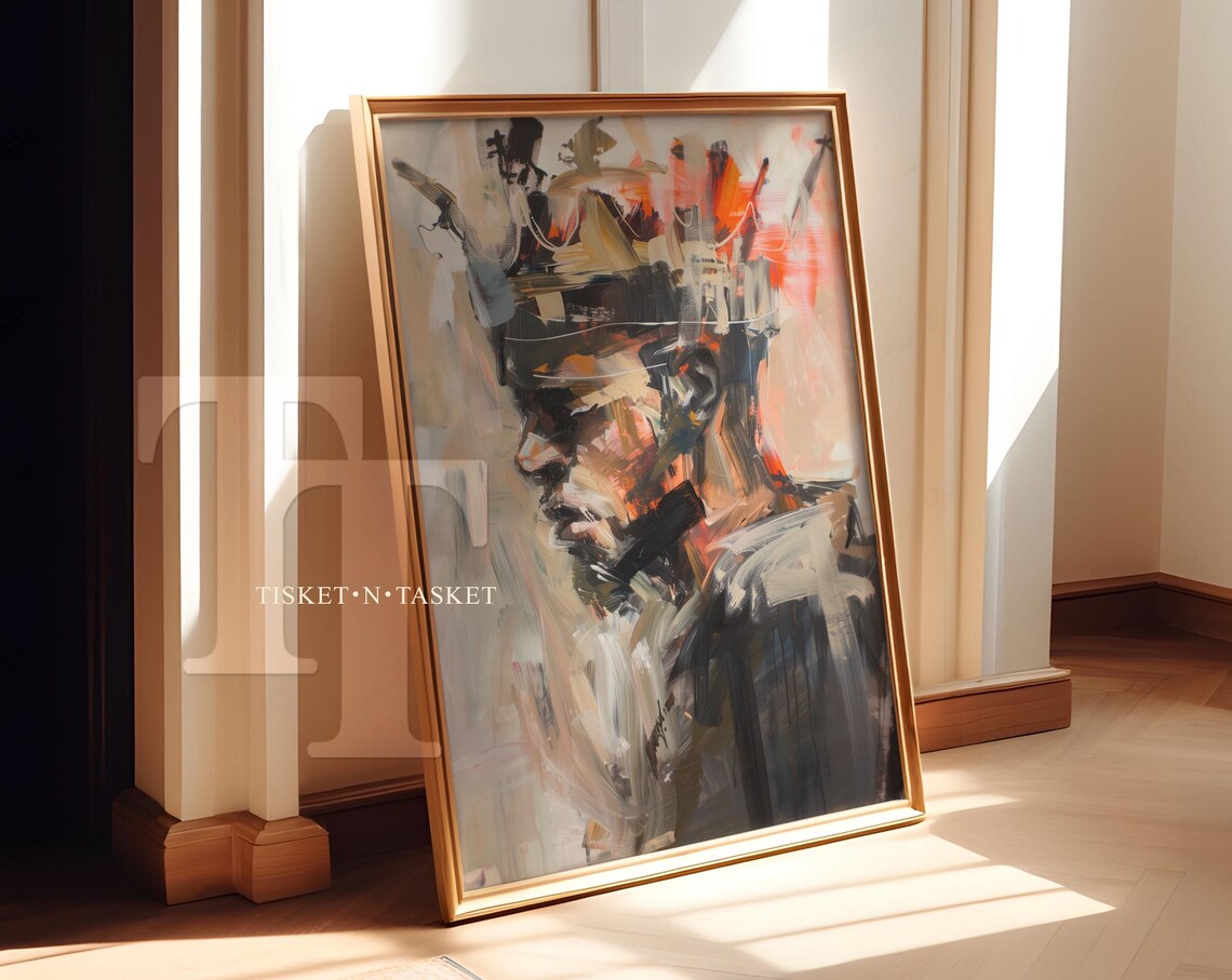 Crowned Man Abstract Portrait Expressive Colorful Brushwork Modern Wall Art