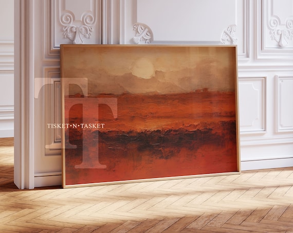 Abstract Red Desert Sunset Landscape Oil Painting Horizontal Poster