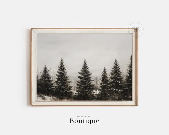 Winter Forest Snowy Pine Trees Neutral Landscape Painting Poster