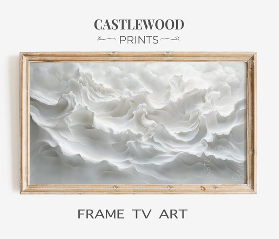 Soft White Tidal Foam Waves 3D Textured Frame TV Art Wall Poster