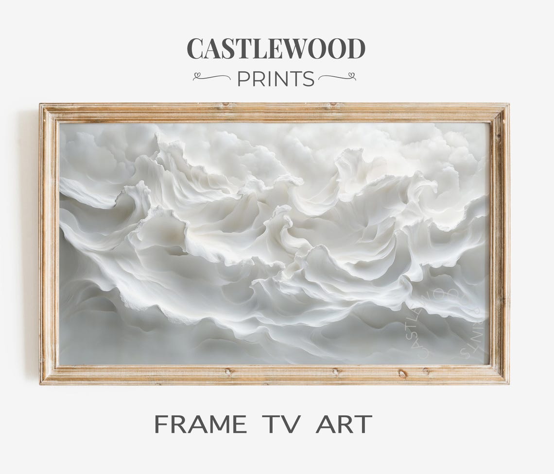Soft White Tidal Foam Waves 3D Textured Frame TV Art Wall Poster