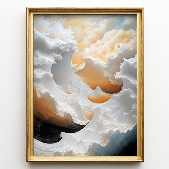 Ethereal Sky Abstract Painting Cloud Wall Art Soft Earthy Tones Dreamy Atmosphere Elegant Home Decor 459