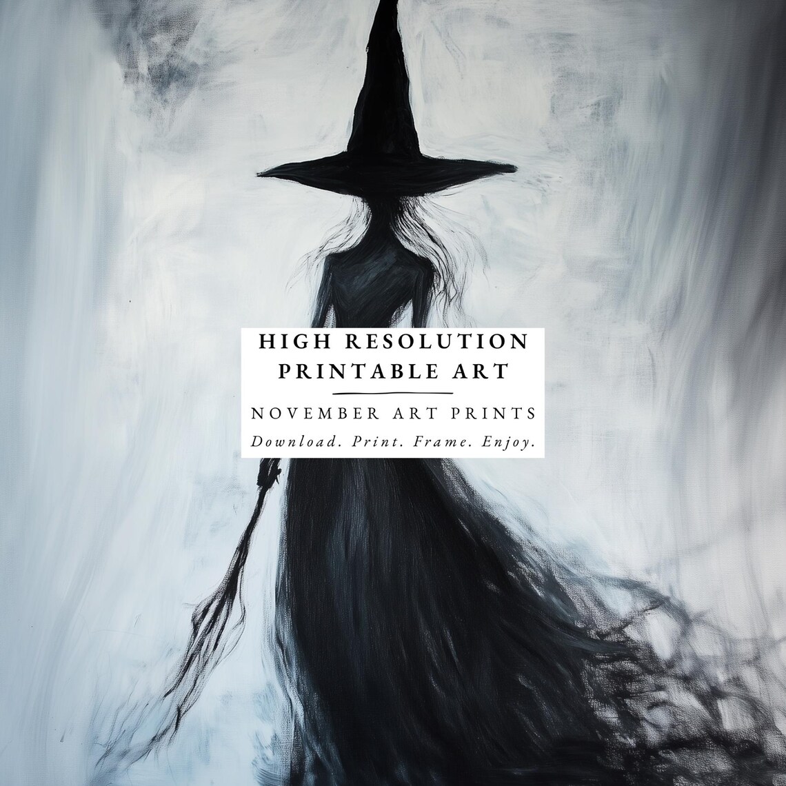 Smoky Black Witch Silhouette with Broom Dark Academia Poster - Image 4