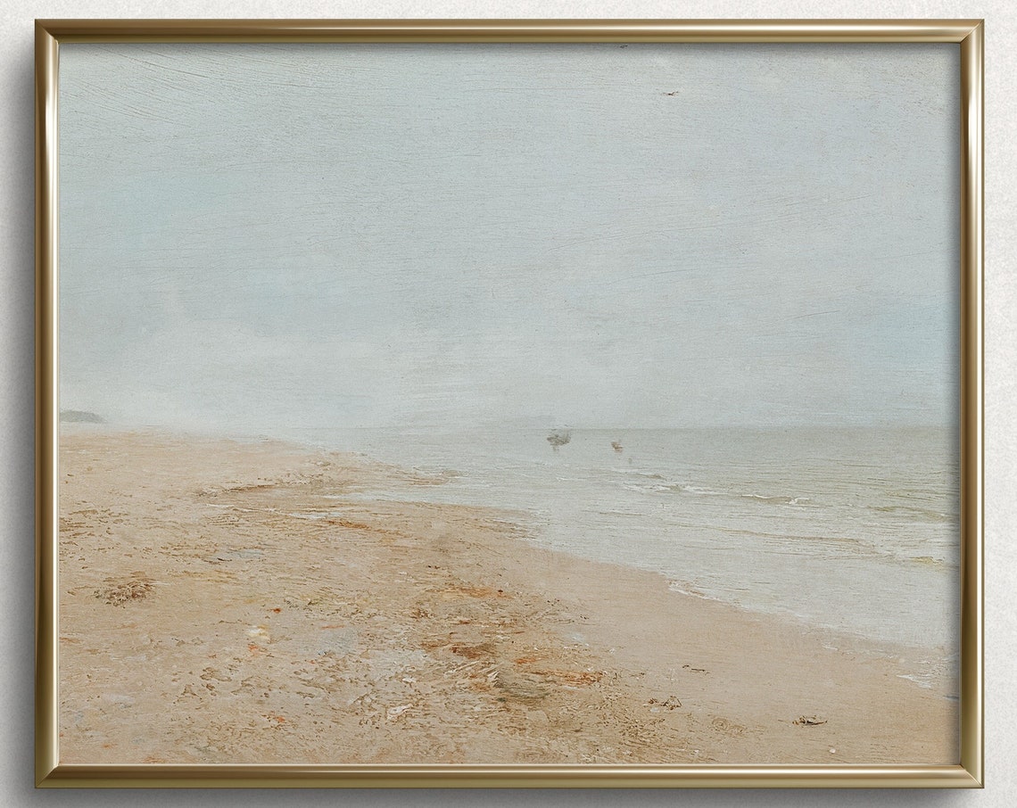 Misty Minimalist Beach Painting Soft Neutral Coastal Wall Art Poster